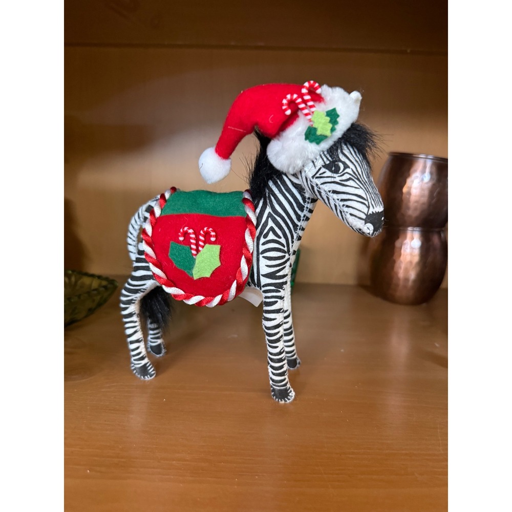Annalee 7" Candy Cane Christmas Zebra‎ in Santa Hat Doll 2007 #808607